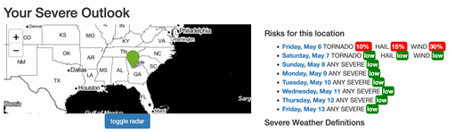 screenshot of severeweatheroutlook.com showing how to get your custom risk percentages