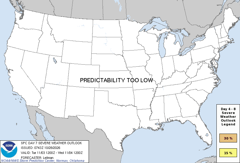 Original SPC Day 7 national outlook valid 2026-11-03, including the official legend and printed issuance.