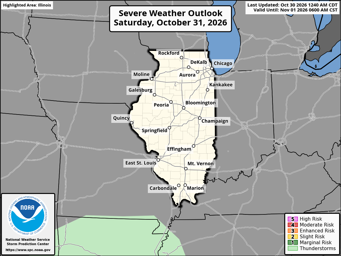 Original SPC partner Day 2 outlook map for Illinois, including its printed dates and legend. State context for Elgin.
