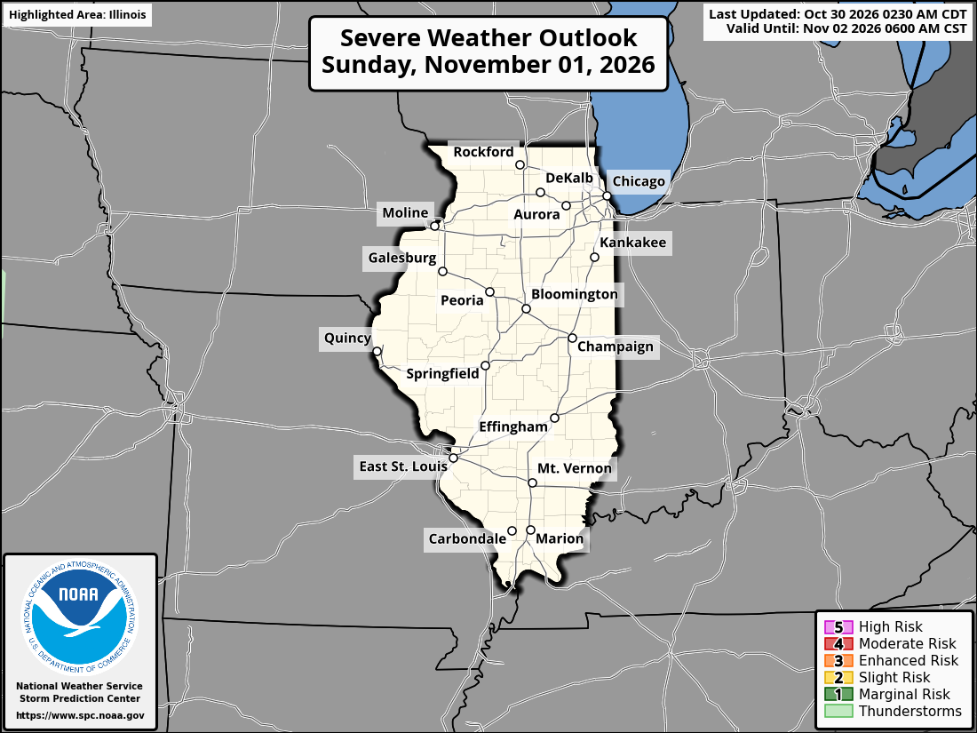 Original SPC partner Day 3 outlook map for Illinois, including its printed dates and legend. State context for Elgin.